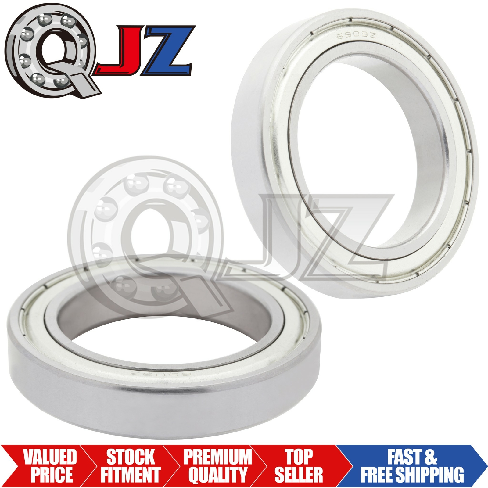 [2-Pack] 6909-ZZ Radial/Deep Groove Ball Bearing 45mm x 68mm x 12mm Metal Shield