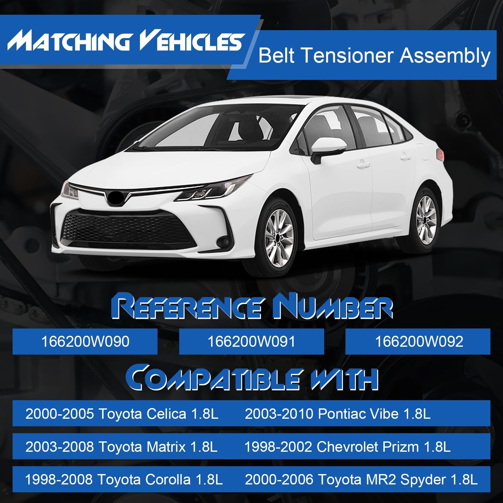 Belt Tensioner Assembly with Pulley, Compatible with Toyota Corolla 1998-2008…