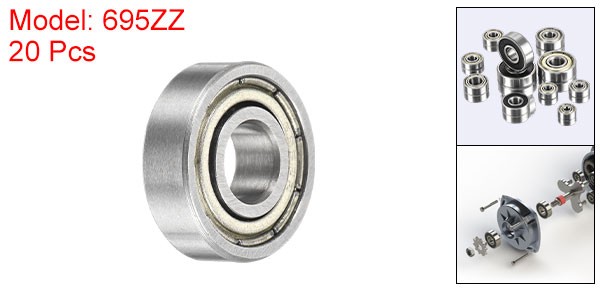 20Pcs 695ZZ Deep Ball Bearings 4.9x13x4mm Double Shield Bearing Silver Tone