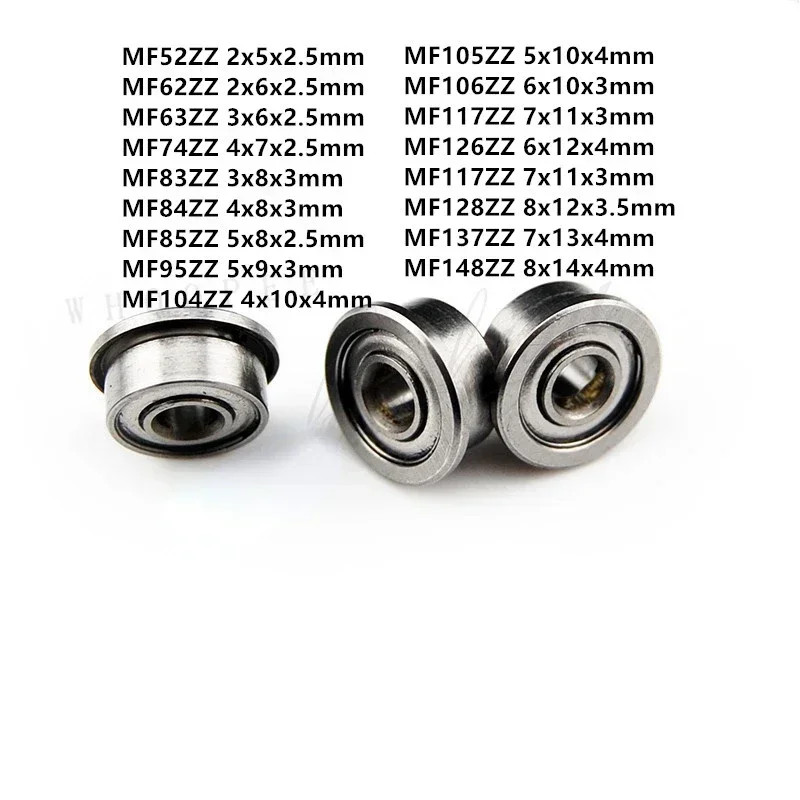 10pc MF52ZZ MF63ZZ MF148ZZ Miniature Flange Bearing Thin Wall Metal Shielded