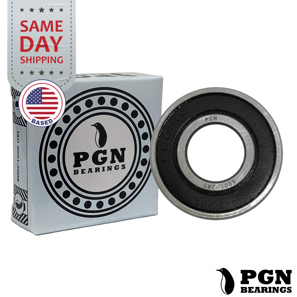 (100) 6001-2RS Premium Rubber Seal Ball Bearing C3 EMQ, 12x28x8, 6001 2RS 6001rs