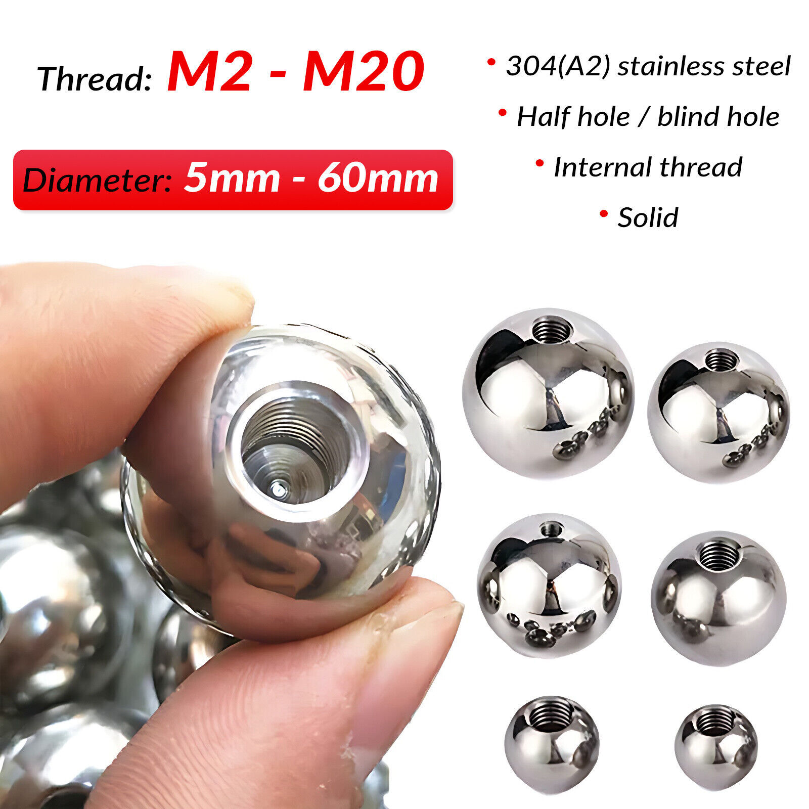 M2 M2.5 M3 M4 M5 To M20 Dia 5-60mm Stainless Steel Ball Bearing With Half Thread