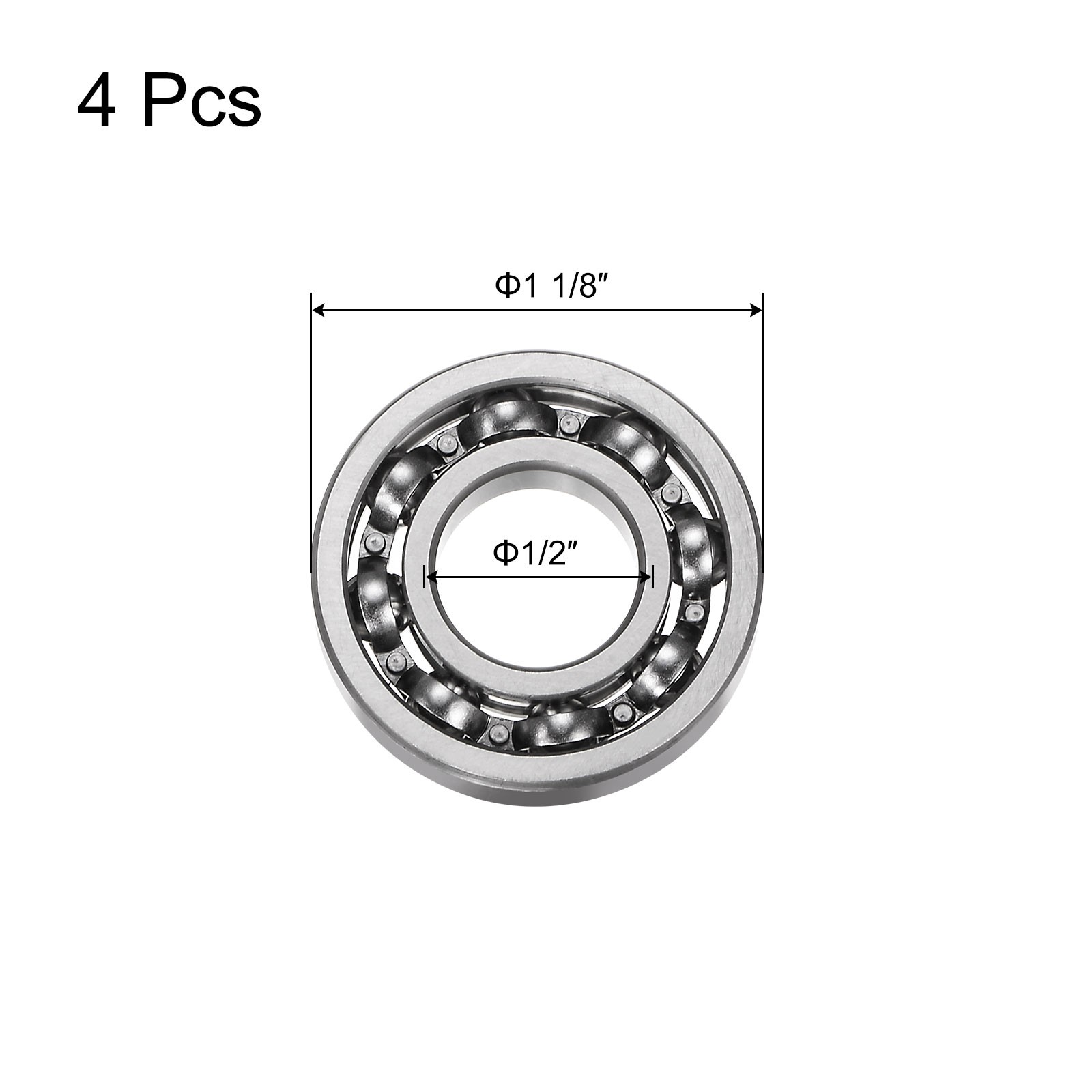 4pcs Chrome Steel R8 Deep Groove Ball Bearing, 1/2″ x 1 1/8″ x 1/4″