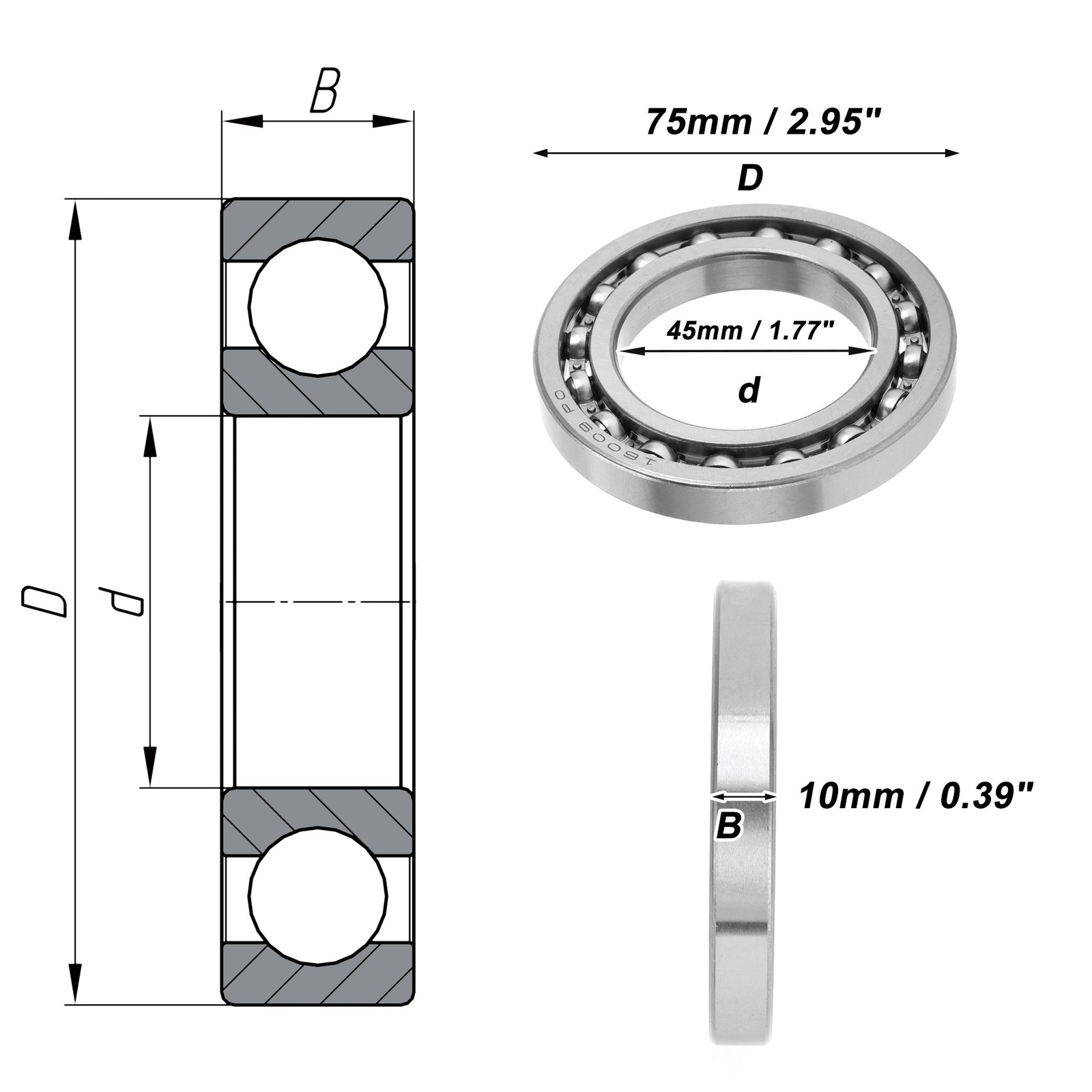 16009 Deep Groove Ball Bearings P0 45x75x10mm 1 Pc Scooter Skateboard Wheel