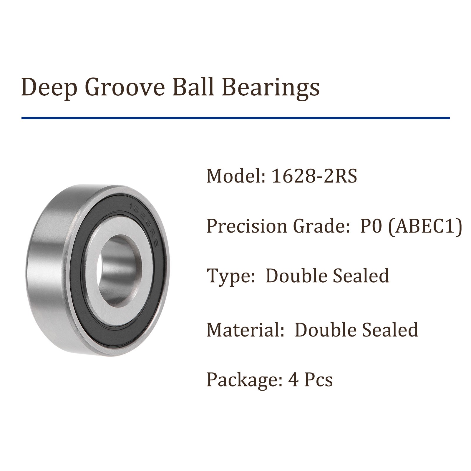 4pcs Ball Bearings – [5/8-inch x 1-5/8-inch x 1/2-inch] Double Seal