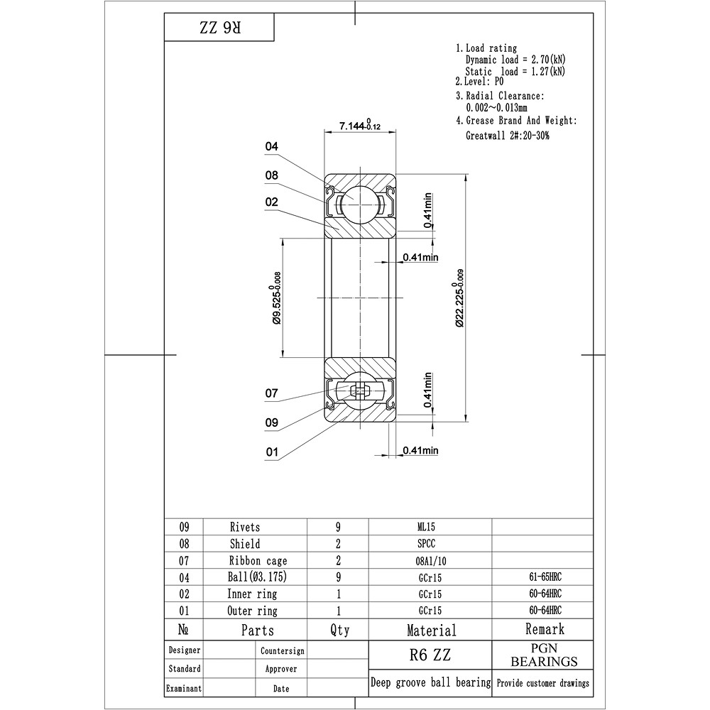 (10) R6-ZZ Premium Metal Shield Ball Bearing C3, 3/8″x7/8″x9/32″, R6z