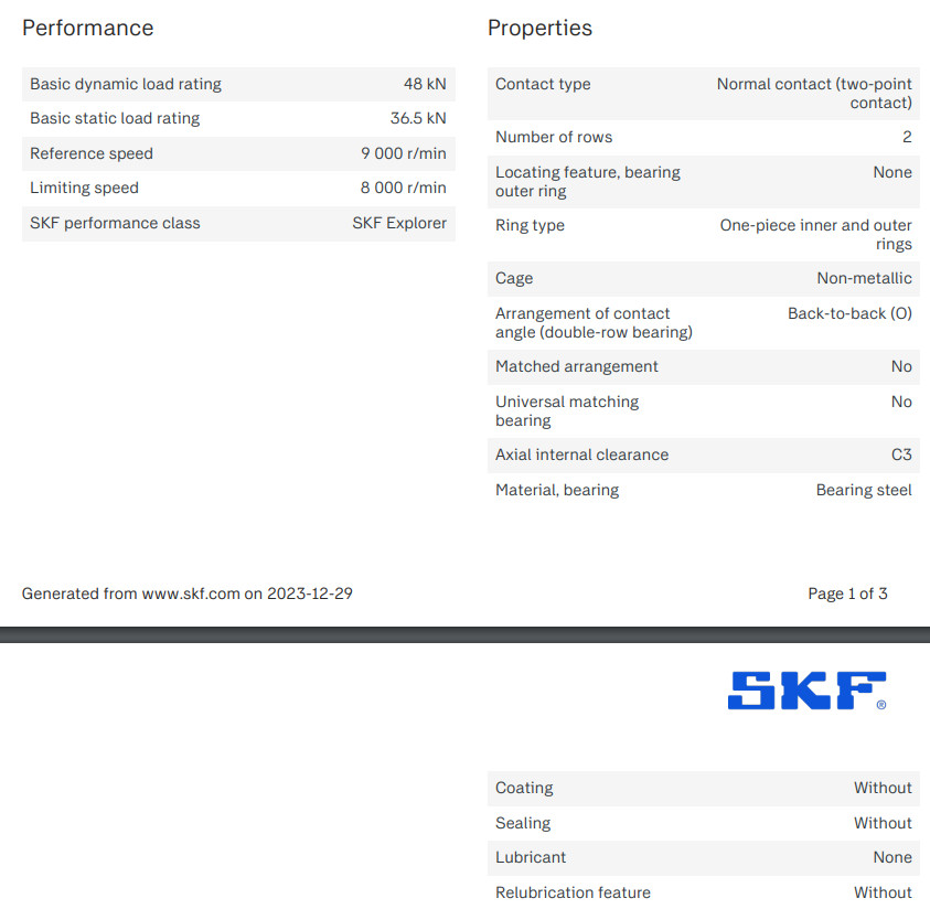 One (1) SKF 3208 ATN9 Double Row Angular Contact Bearing 40MM ID USA NEW