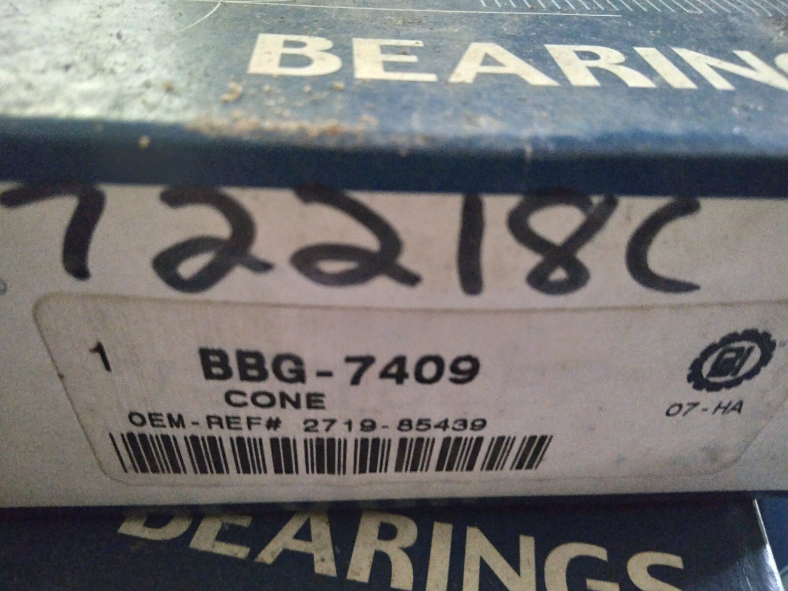 New PAI BBG-7409 Tapered Roller Bearing Cone 72218C