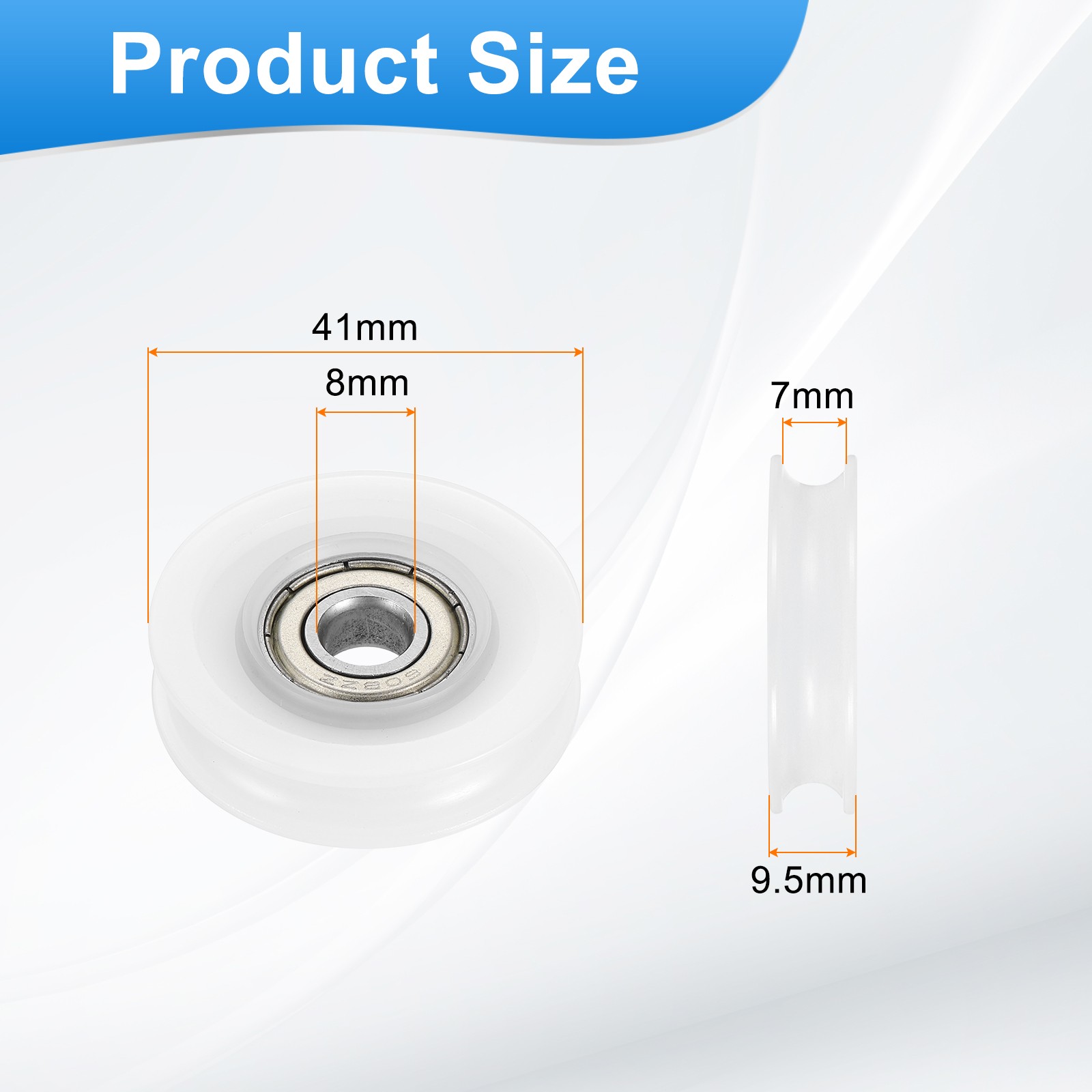 8 Pcs Translucent Groove Nylon Plastic Guide Bearing 8×9.5x41mm Pulley Roller