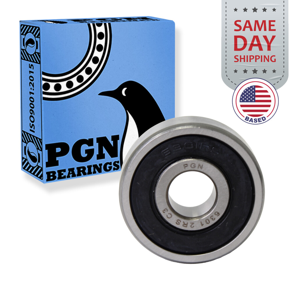 (30) 6301-2RS Premium Rubber Seal Ball Bearing C3 EMQ, 12x37x12, 6301 2RS 6301rs