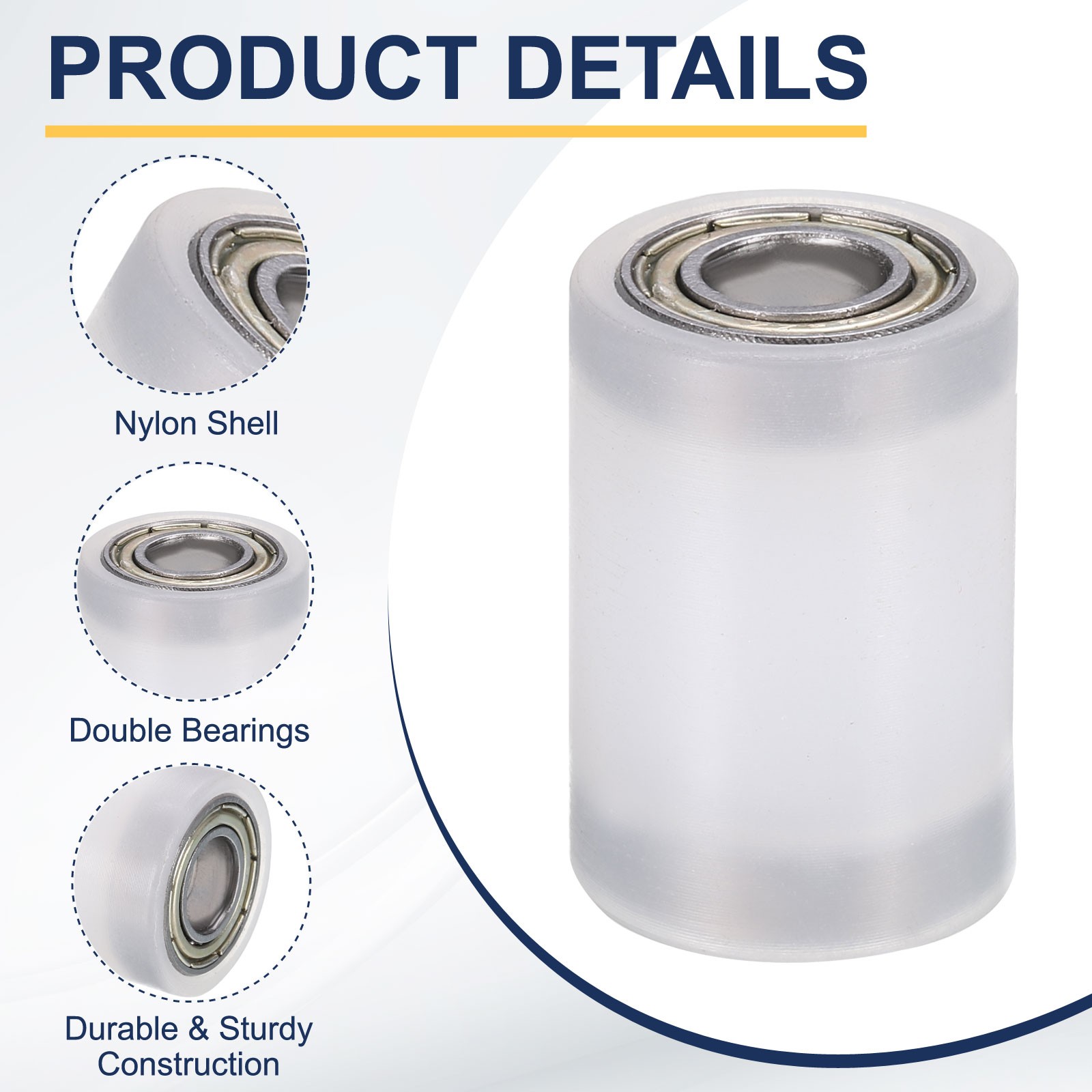 2Pcs Nylon Roller Wheel with Bearings, 5/16″x13/16″x1-1/4″ Nylon Pulley