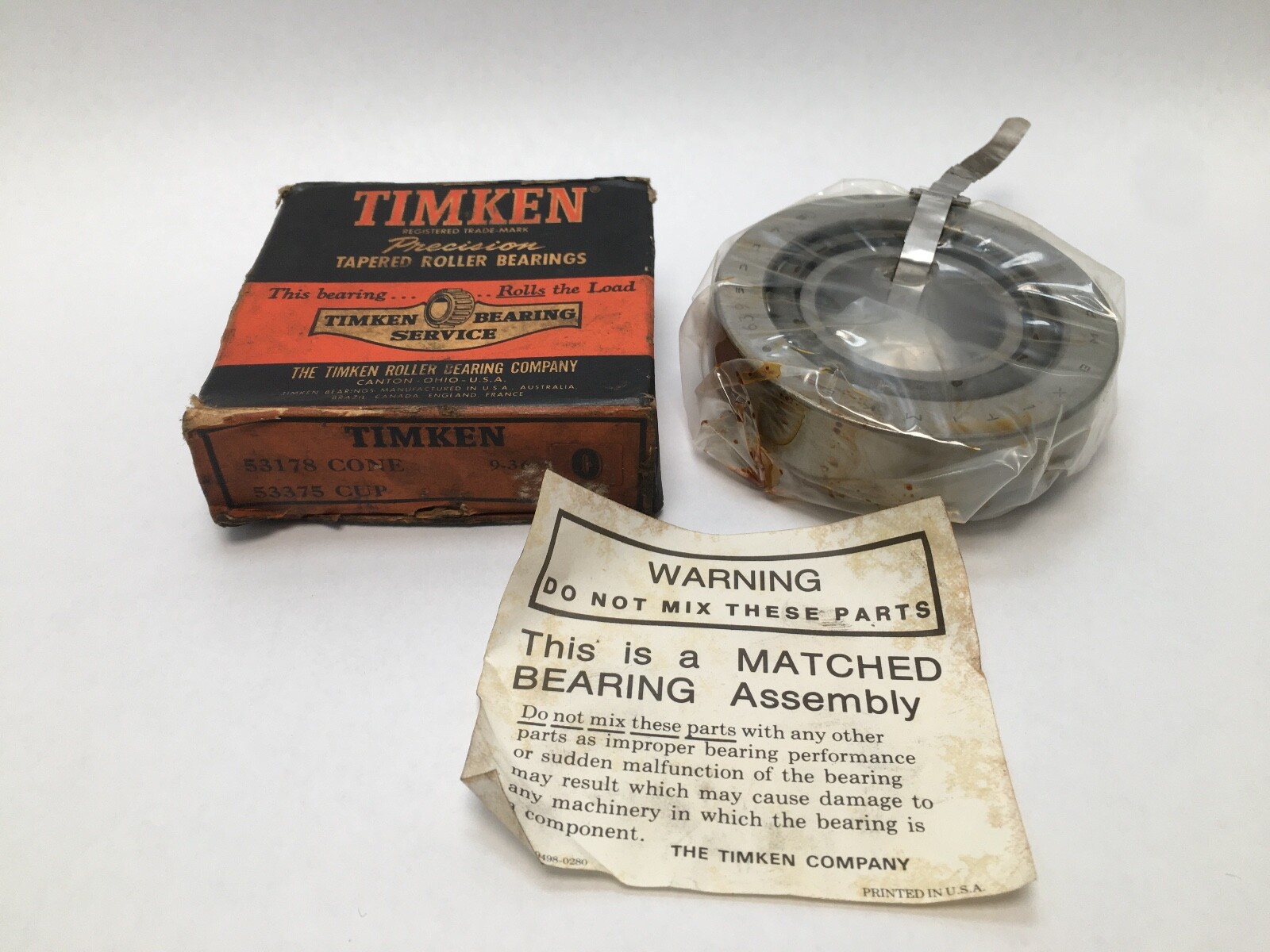 Timken 53178-90036 Taper Roller Bearing Cone&Cup 1-3/4″ ID 3-3/4″ OD 53375 USA