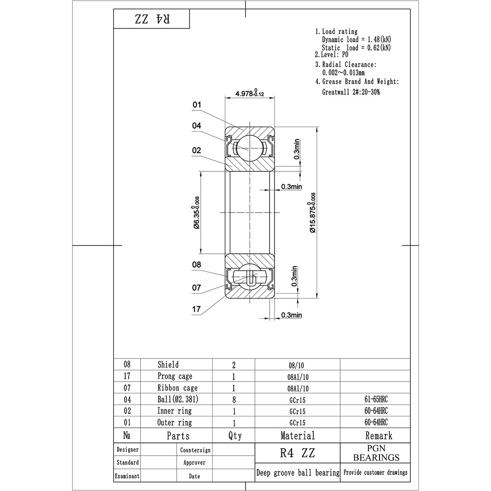 (4) R4-ZZ Premium Metal Shield Ball Bearing C3, 1/4″x5/8″x0.196″, R4z