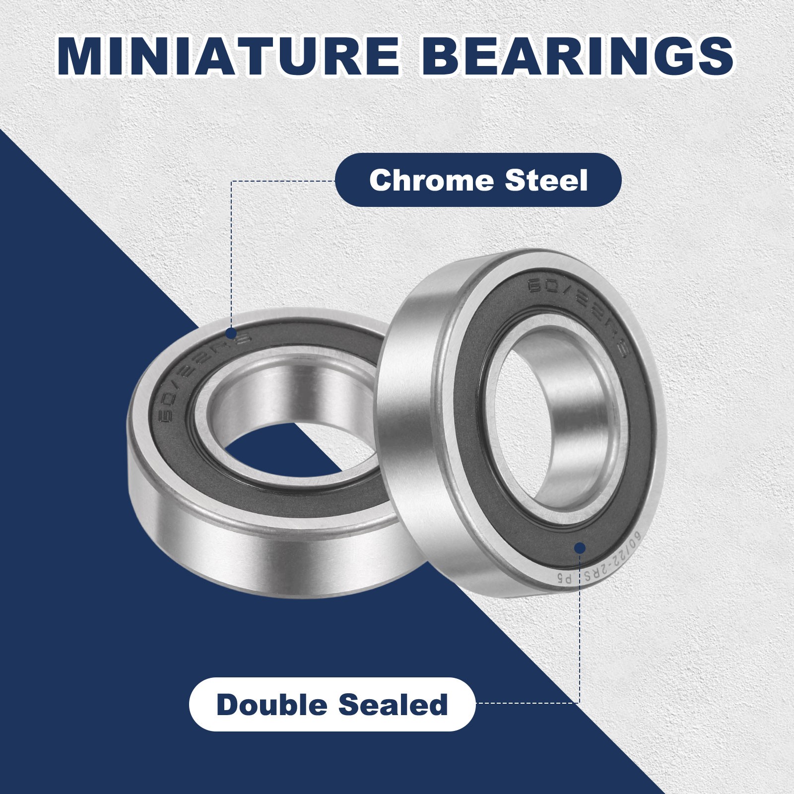 60/22-2RS Deep Groove Ball Bearing, 2pcs 22 x 44 x 12mm, ZV4 Double Rubber