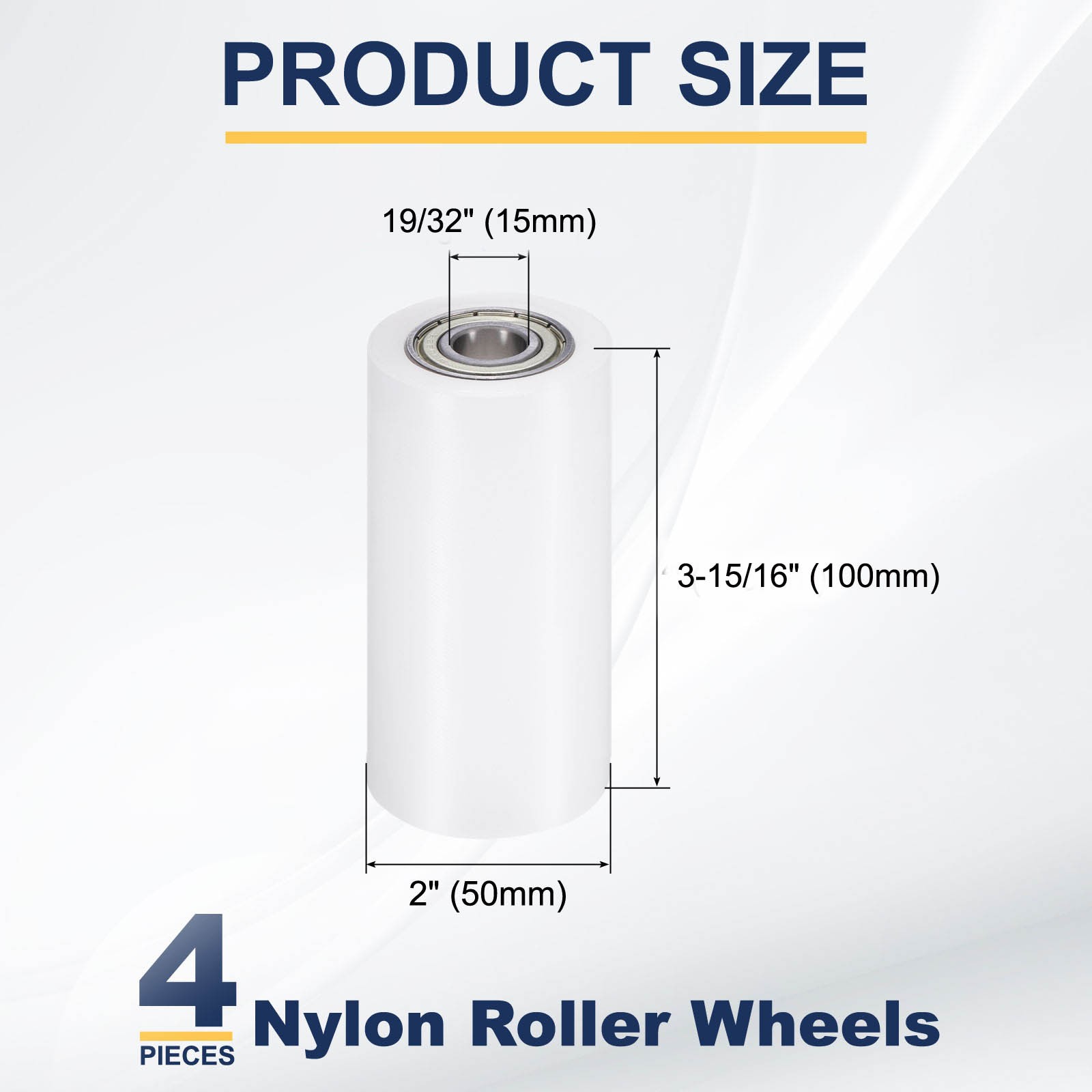 4Pcs Nylon Roller Wheel with Bearings, 19/32″x2″x3-15/16″ Nylon Pulley