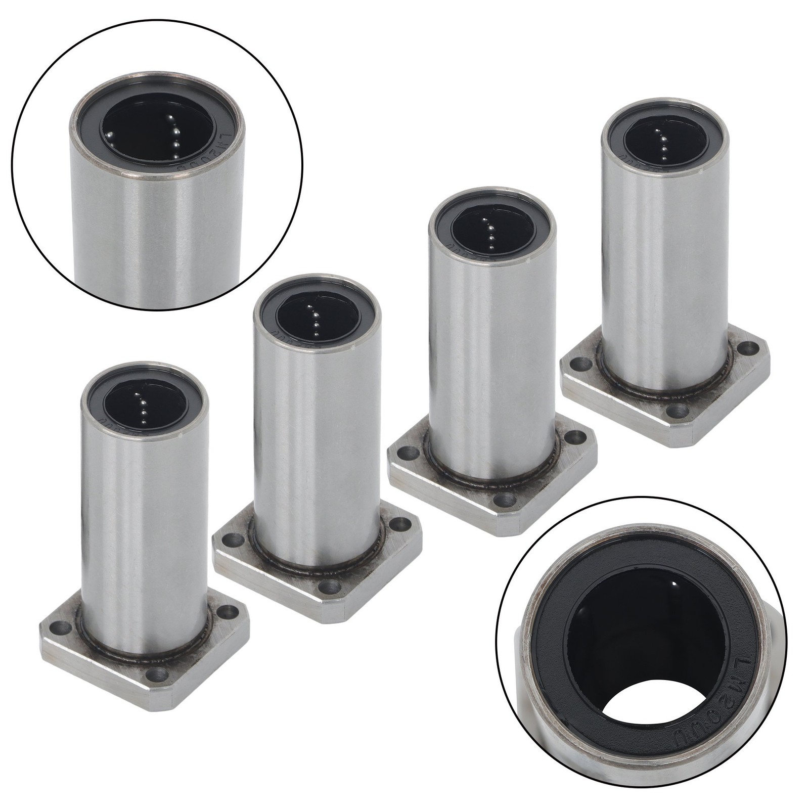 4 Pack LMK20LUU Linear Bearing 20x32x80mm Extra Long Square Flange Steel Cage