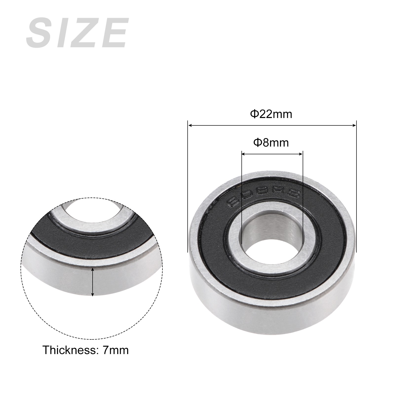 Deep Groove Ball Bearings 608-2RS 8mmx22mmx7mm 5Pcs Chromium Steel Double Sealed