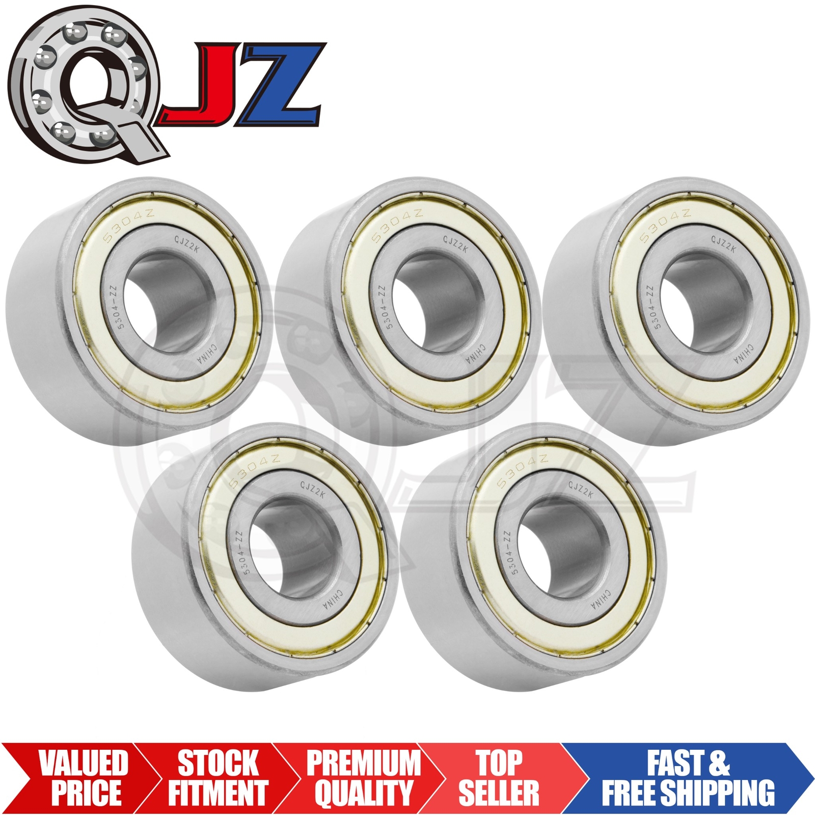 [Qty.5] 5304-ZZ New Angular Contact Ball Bearing [20mm ID x 52mm OD x 22.2mm W]