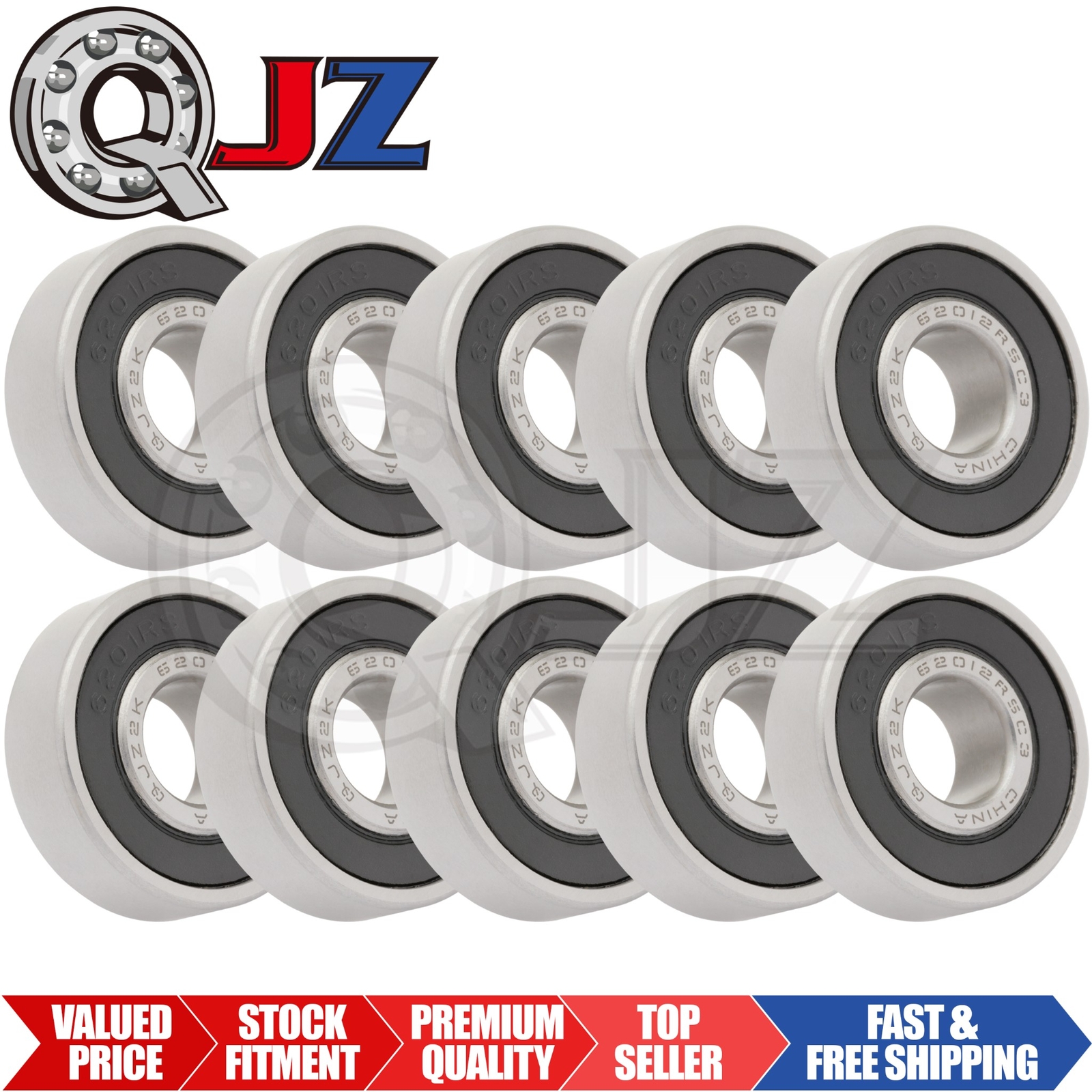 [Qty.10] SS6201-2RS Stainless Radial Ball Bearing [12mm Bore x 32mm OD x 10mm W]