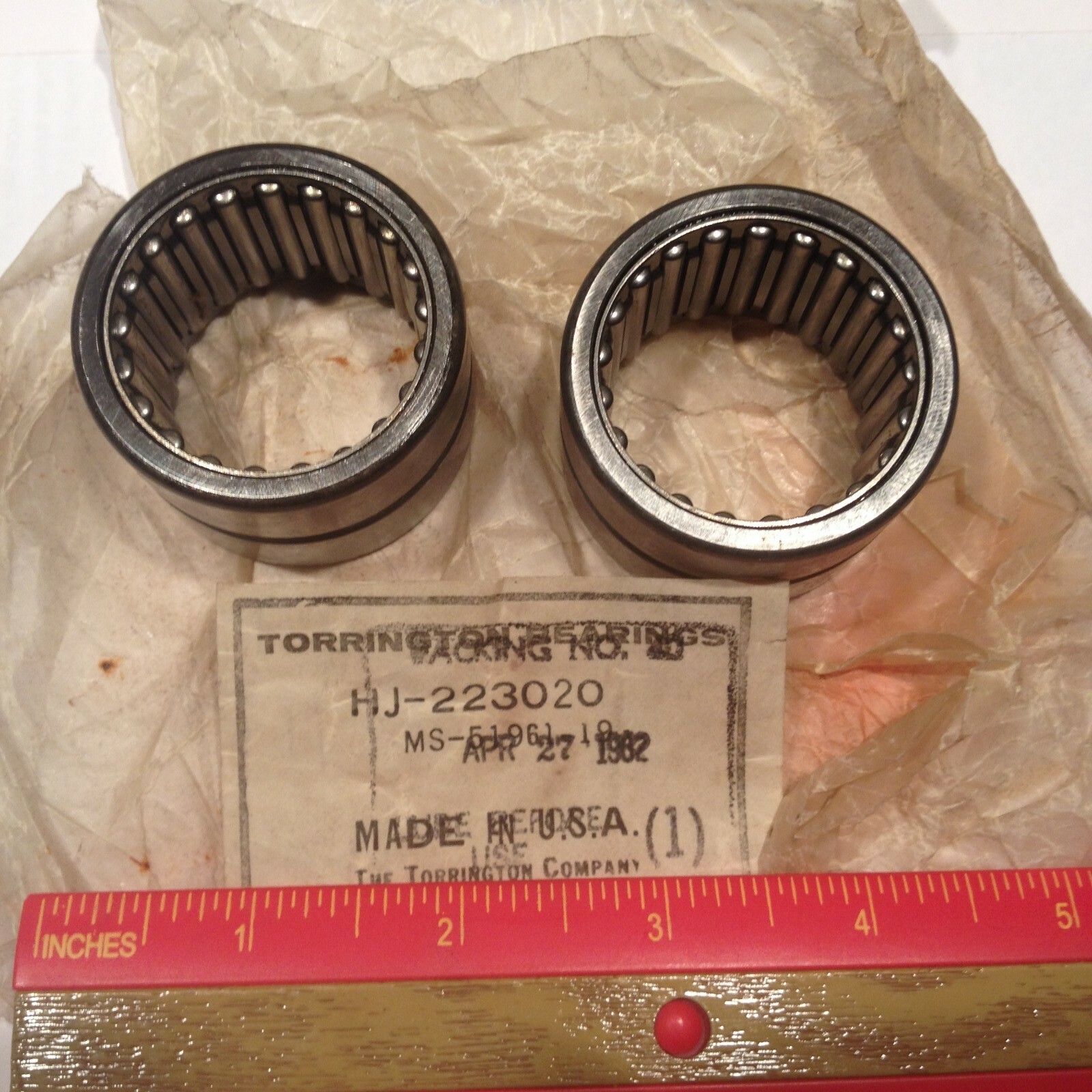 Pair of Torrington Needle Roller Bearings – 1-3/8″ diameter bore – # HJ-223020