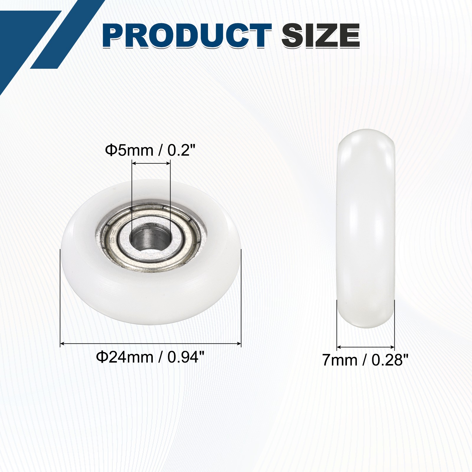 20Pcs 5x24x7mm Metal Shielded (GCr15) Chrome Steel Bearing+POM Guide, White