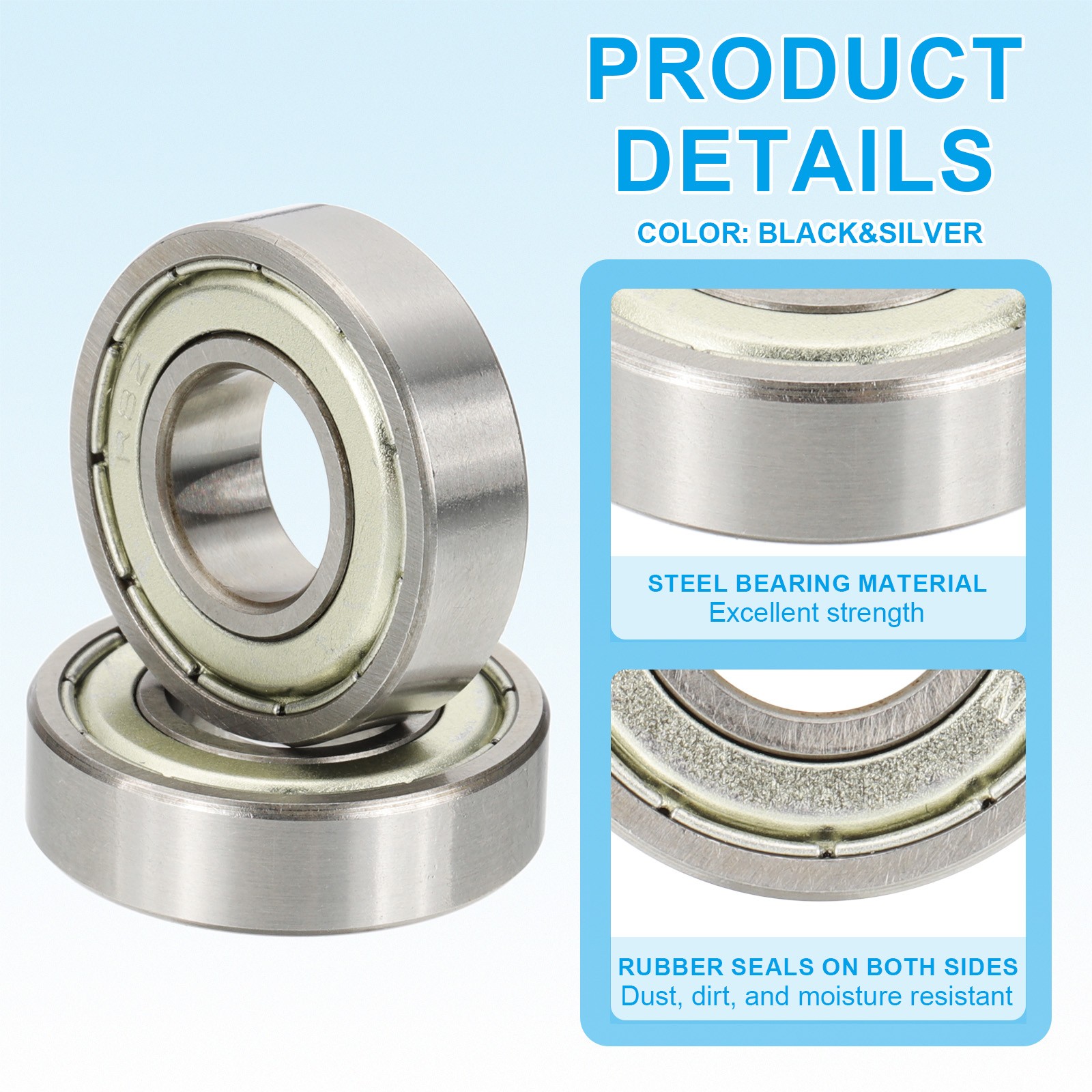 2pcs R8ZZ Deep Groove Ball Bearing 1/2″ x 1-1/8″ x 5/16″ Double Rubber Sealed