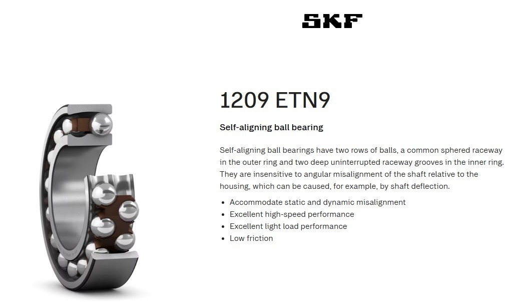 One (1) SKF 1209 ETN9 Self-Aligning Ball Bearing 45 mm x 85 mm x 19 mm Malaysia