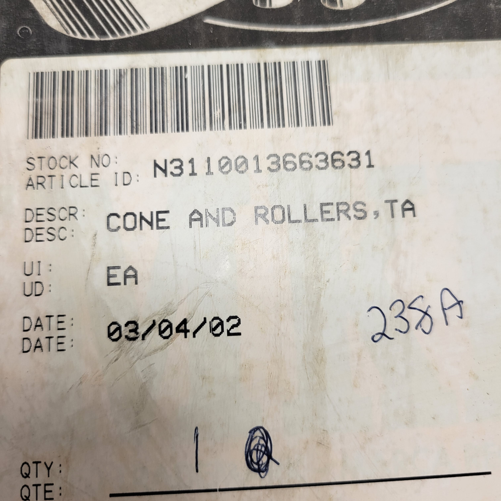 3110-01-366-3631 Timken H924045 Tapered Roller Bearing Cone & Rollers 013663631
