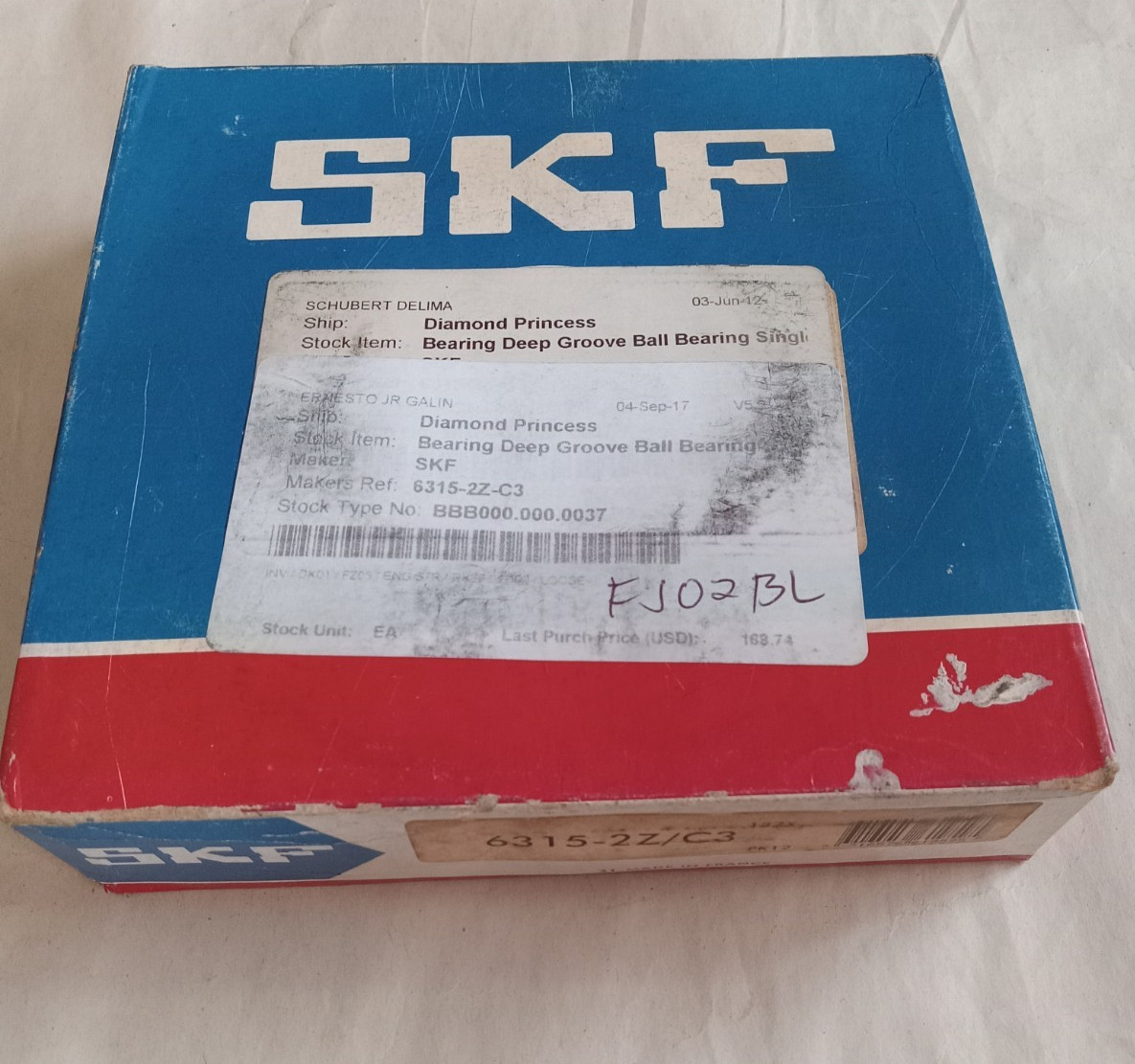 SKF 6315-2Z/C3 Doubled Shielded Radial Ball Bearing, 75x160x37 mm