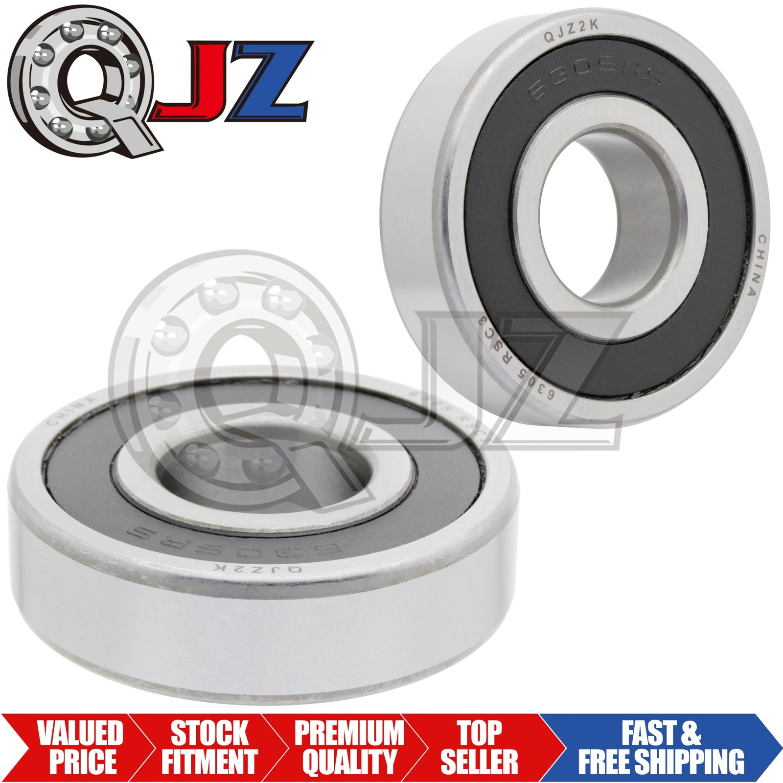 [2-Pks] 6305-2RS Radial/Deep Groove Ball Bearing [25mm ID x 62mm OD x 17mm W]