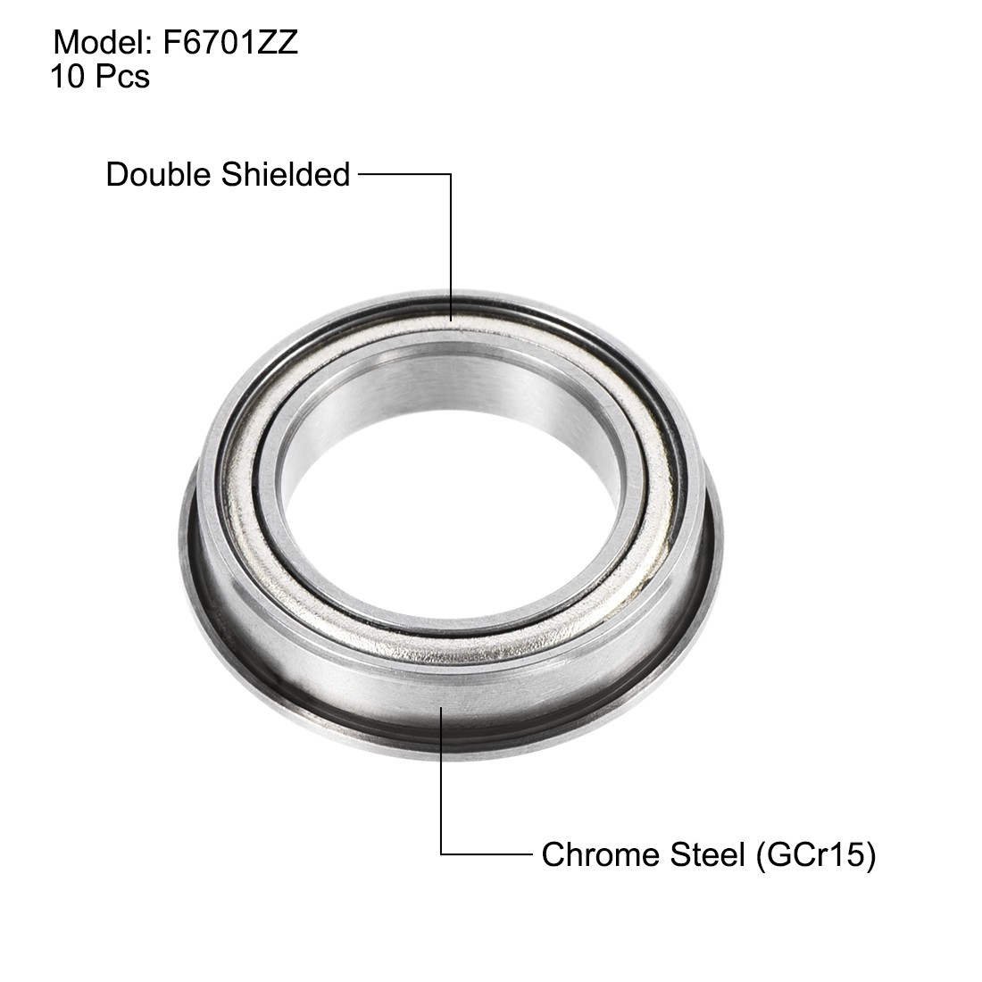 F6701ZZ Flange Ball Bearing 12x18x4mm Shielded Chrome Steel Bearings 10pcs