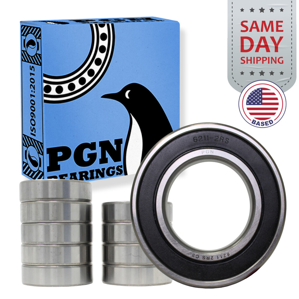 (10) 6211-2RS Premium Rubber Seal Ball Bearing C3 EMQ, 55x100x21, 6211 2RS