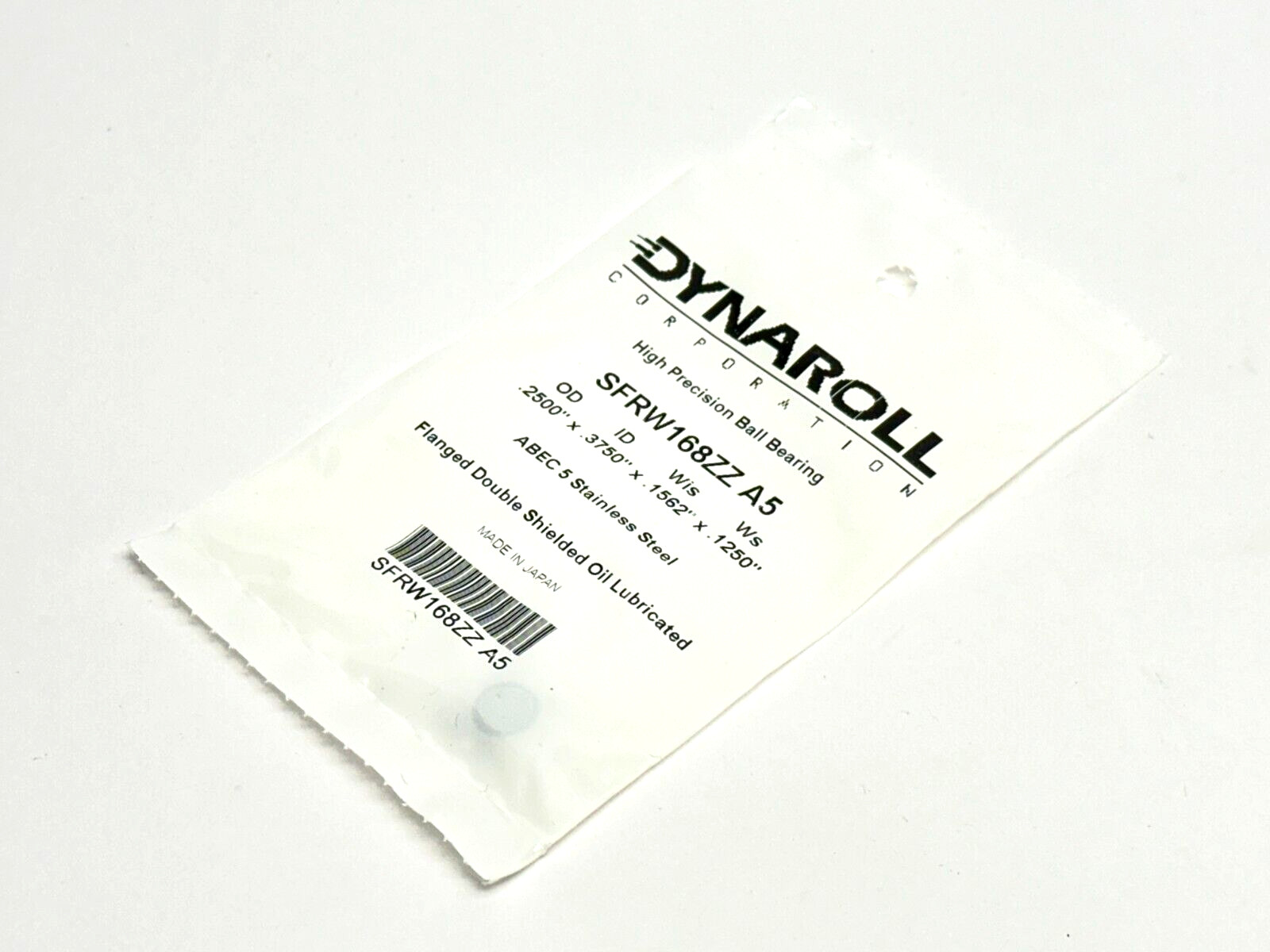 Dynaroll SFRW168ZZ A5 Ball Bearing ID.2500x OD.3750x WIS.1562x WS.1250 ABEC 5
