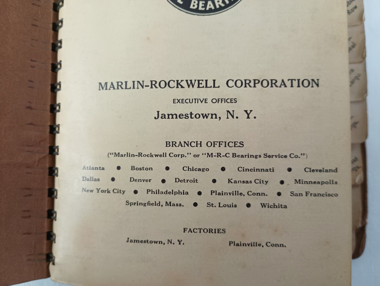Vtg. M-R-C Ball Bearing Catalog No. 30 Marlin Rockwell Corporation Jamestown, NY