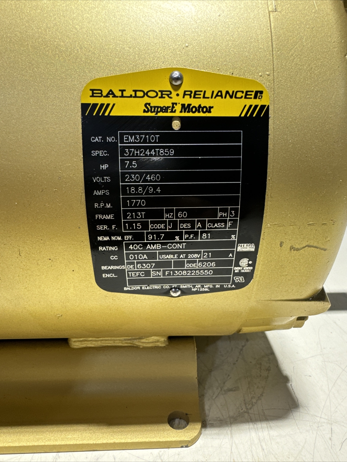 *NEW* Baldor EM3710T Super-E Motor 7.5HP 230/460V 1770RPM 213T Frame