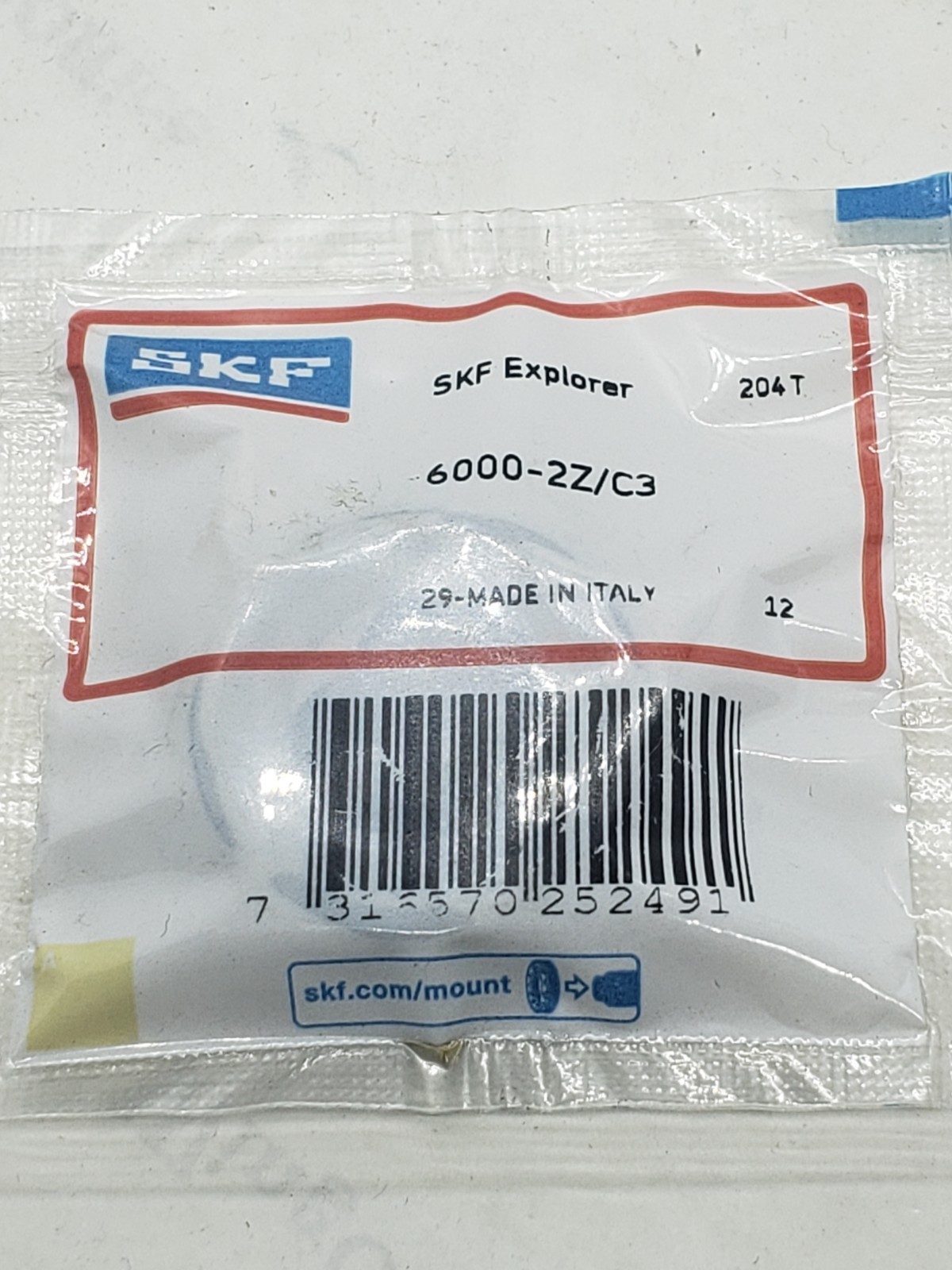 SKF 6000-2Z/C3 SINGLE ROW DEEP GROOVE BALL BEARING, LOT OF 2, NIB