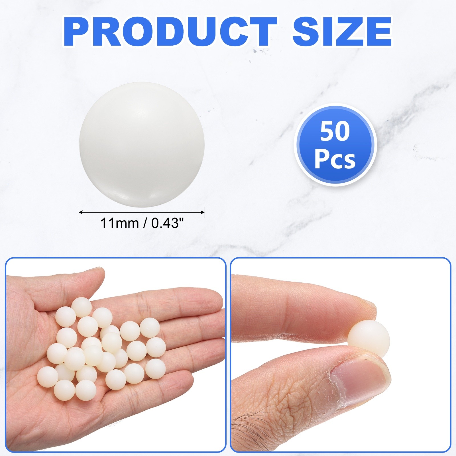 50-Pack Nylon Solid Plastic Balls, 0.43In(11mm) Precision Bearing Ball