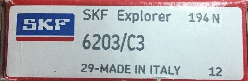 6203 C3 SKF Bearing *** Open, No Seals or Shields *** 17x40x12 (mm)