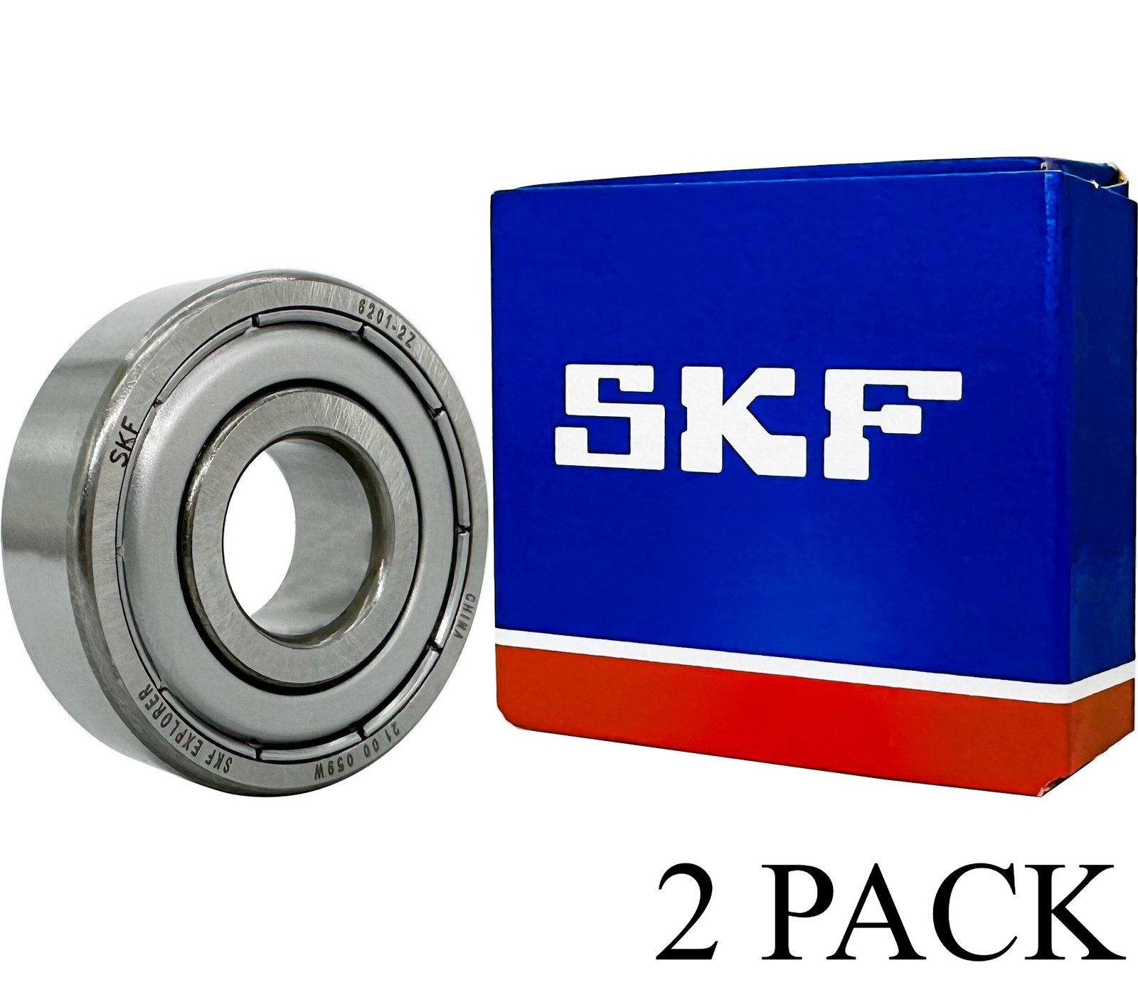 (2 PACK) SKF 6201-2Z 12X32X10MM Double Metal Seal Ball Bearings 6201ZZ