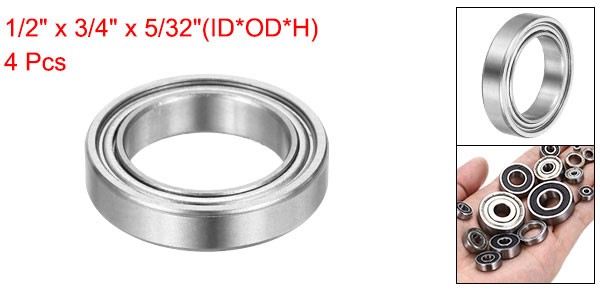 4Pcs R1212ZZ 1/2″ ID x 3/4″ OD x 5/32″ Height Z3 Ball Bearings Silver Tone