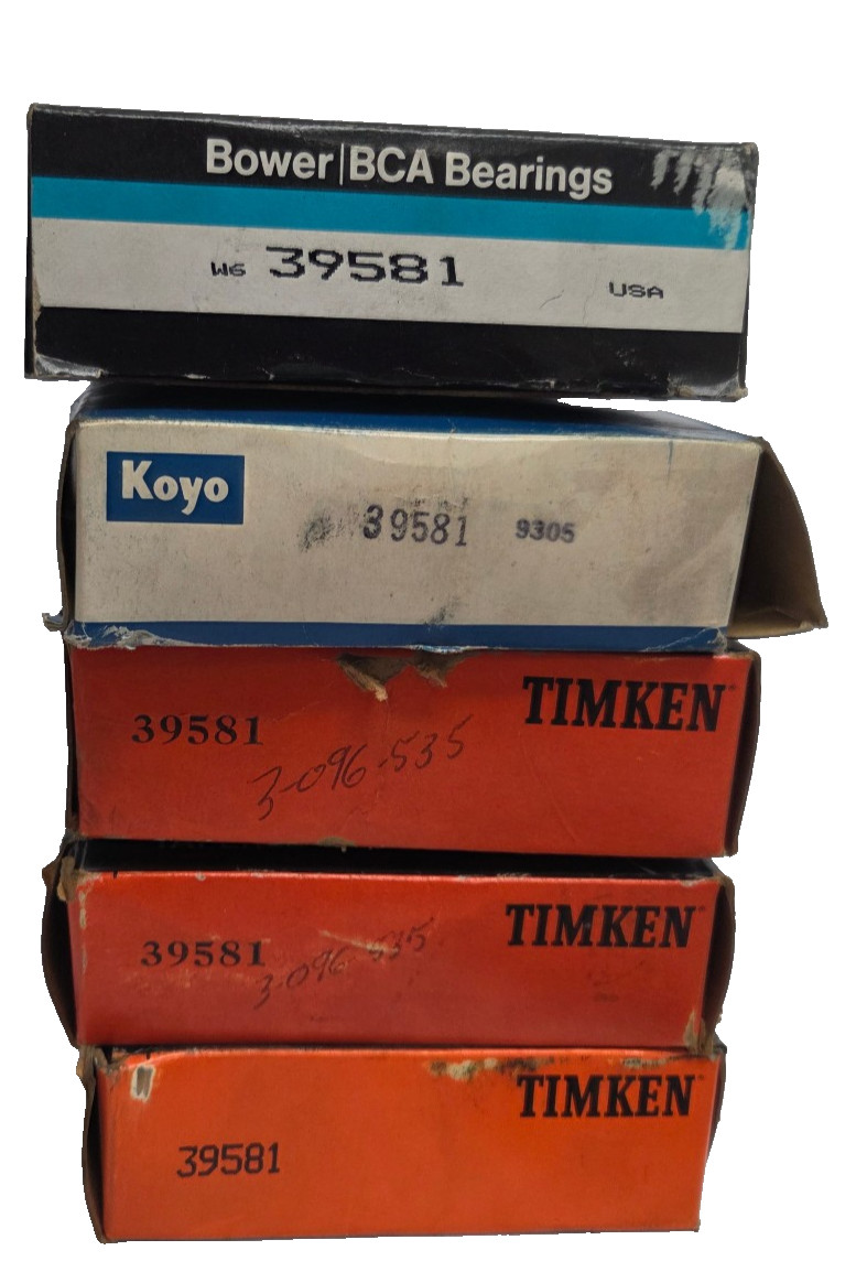 Qty5 39581 Tapered Roller Bearing Cones – Timken, Koyo, & Bower – 57.15mm Bore