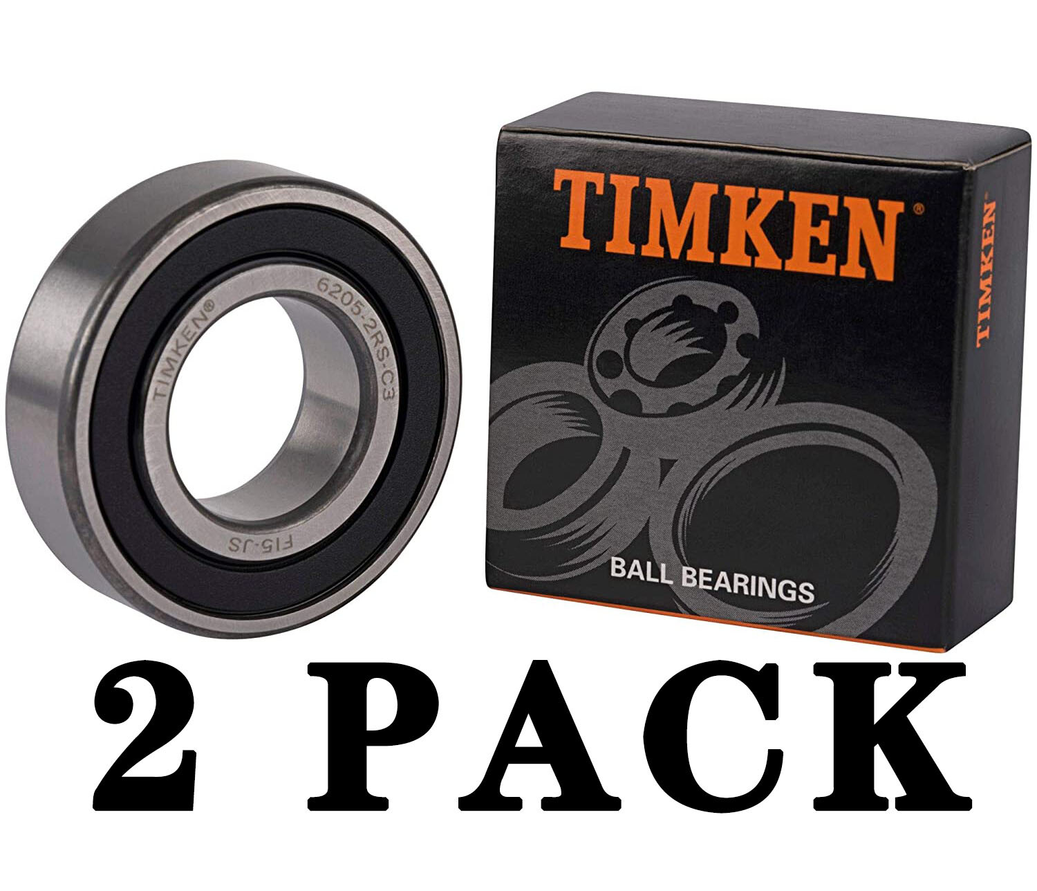 (2PACK) TIMKEN 6205-2RS C3 25X52X15MM C3 Clearance Double Rubber Seal Bearings