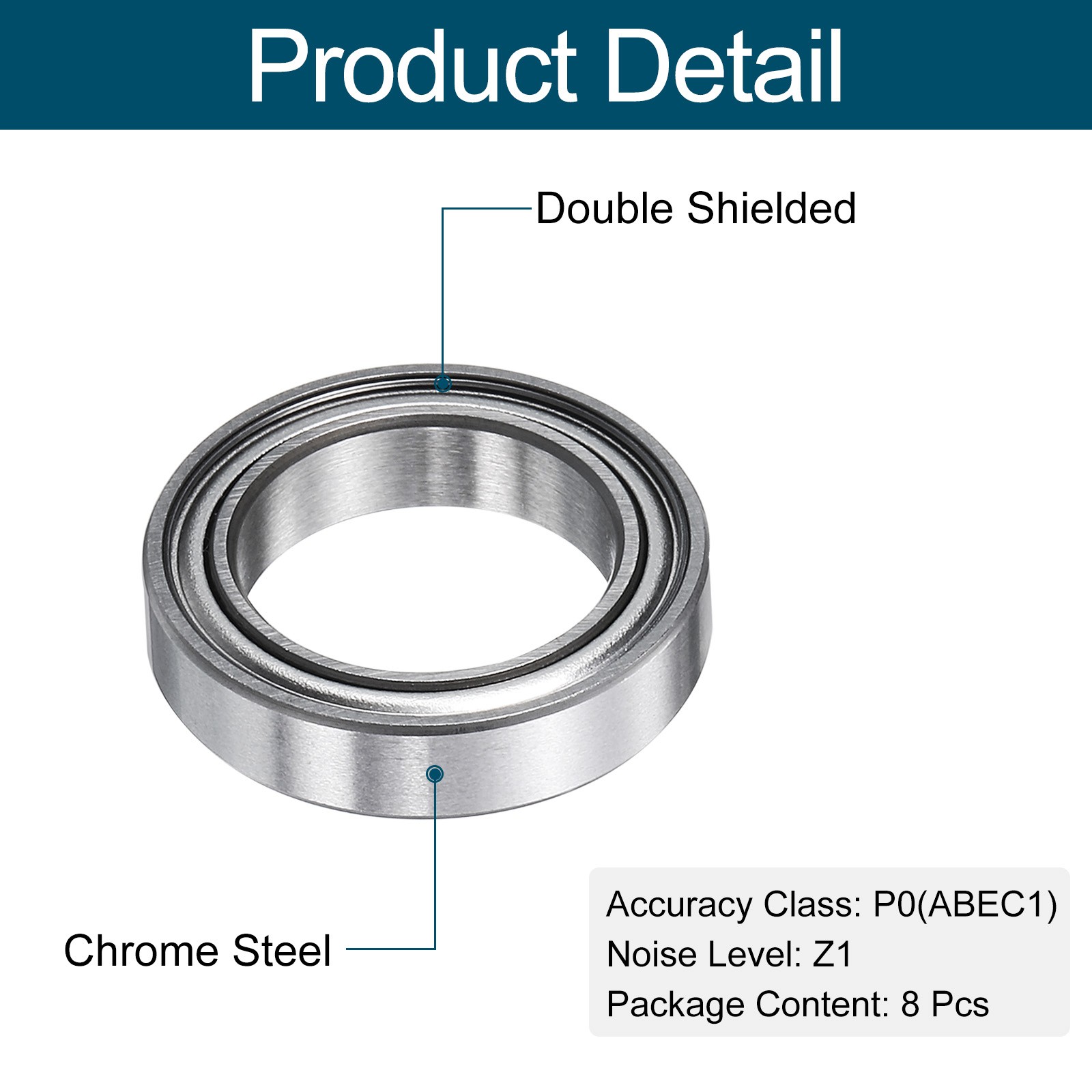 8pcs 6701ZZ Deep Groove Ball Bearings, Chrome Steel Z1 Double Metal, 12x 18x 4mm