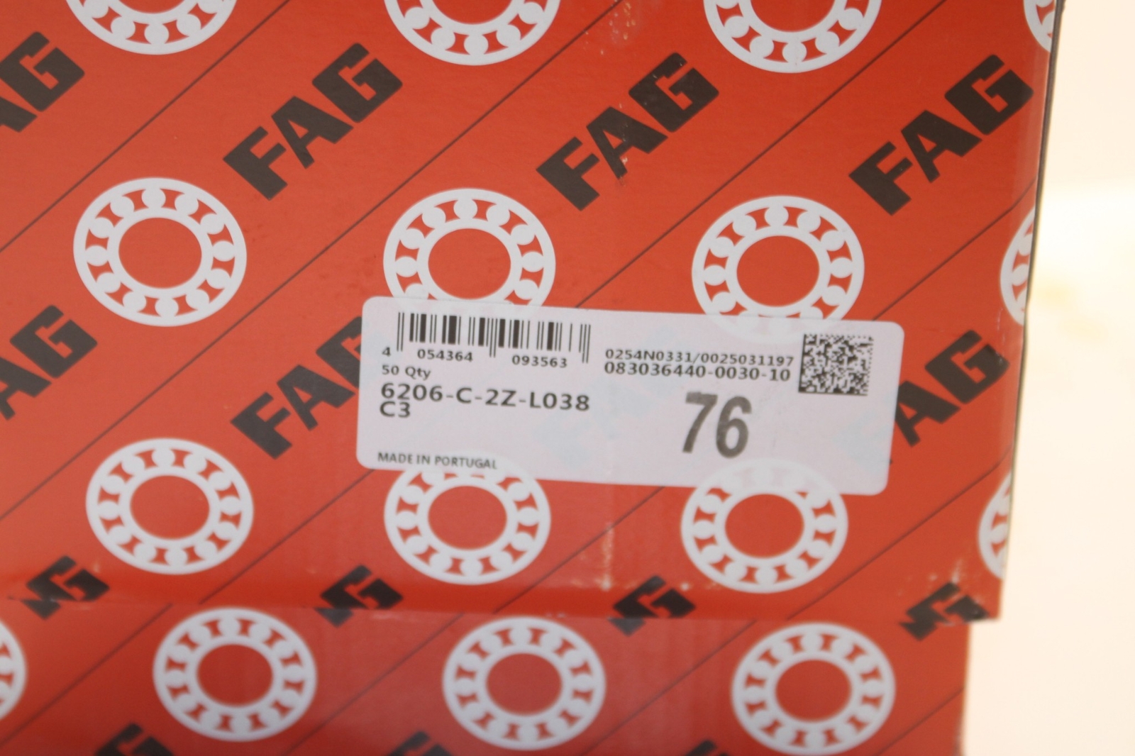 FAG 6206-C-2Z-L038 / 6206 C3 BEARING 1 box of 50