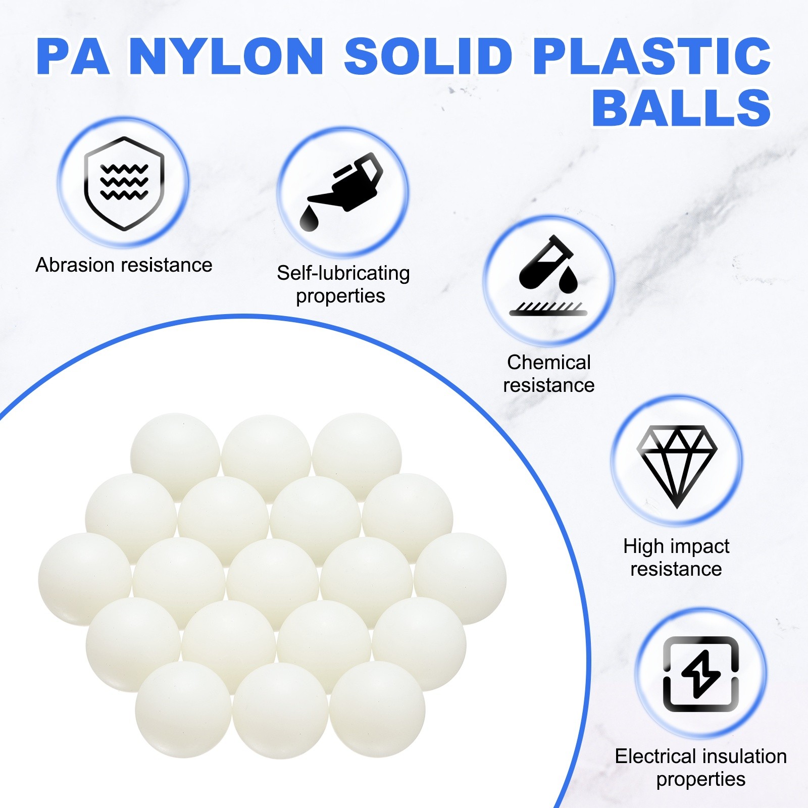 20-Pack Nylon Solid Plastic Balls, 0.75In(19.05mm) Precision Bearing Ball