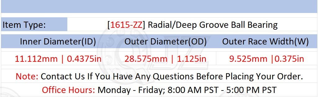 [Qty.100] New 1615-ZZ Deep Groove Radial Bearing [11.112mm x 28.575mm x 9.525mm]