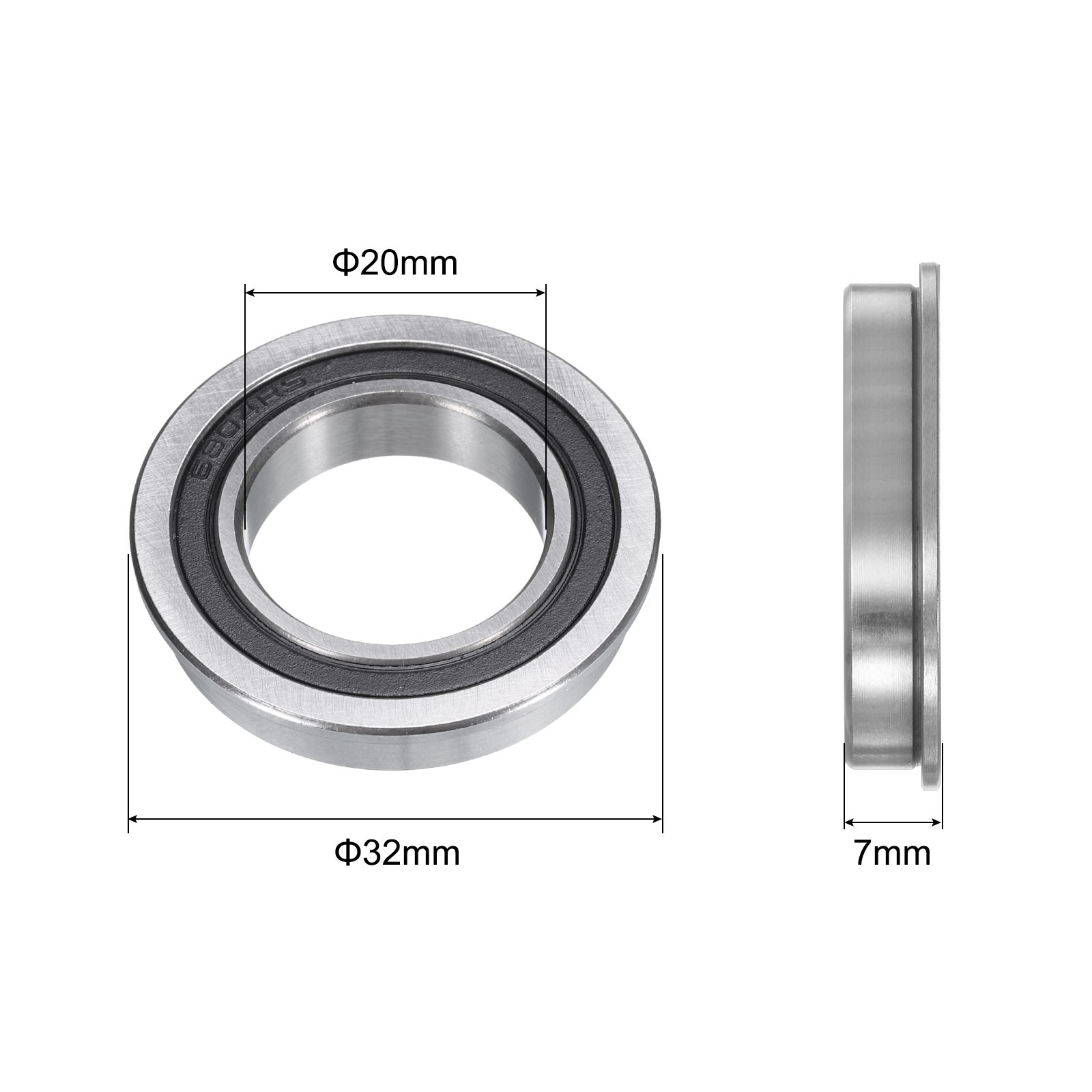 F6804-2RS Flanged Ball Bearing 20x32x7mm Double Seals Chrome Steel Bearings 4pcs
