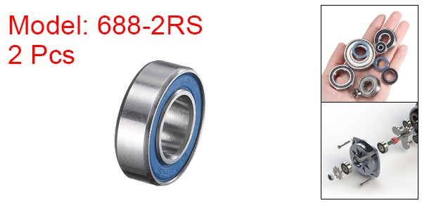 688-2RS Ball Bearing 2pcs 8mmx16mmx5mmZ2 Double Rubber Seal, Blue