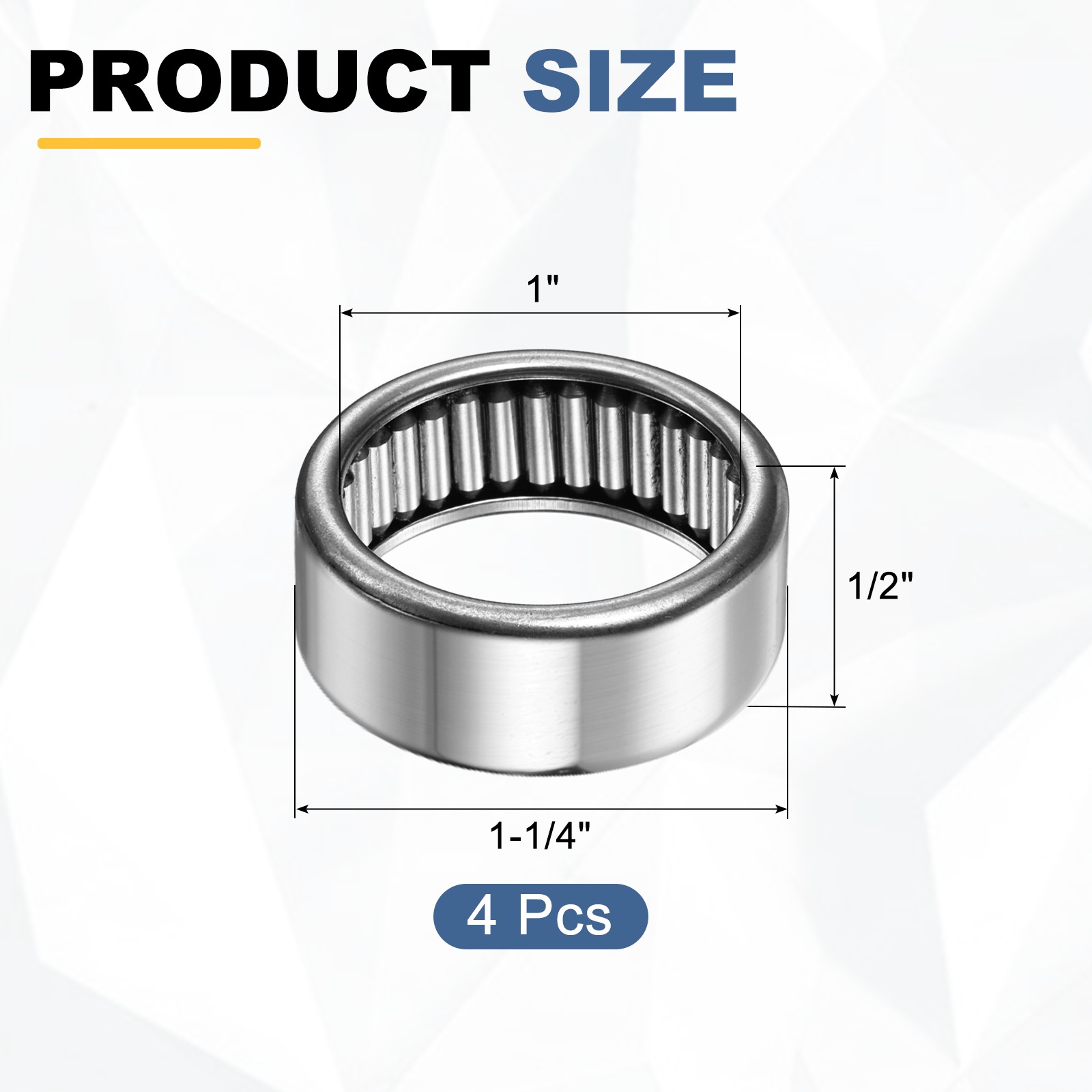 4pcs B168 Needle Roller Bearings 1″ x 1-1/4″ x 1/2″ Chrome Steel Open End