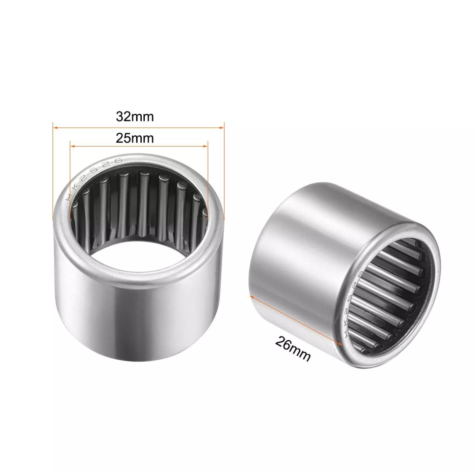HK2526 Drawn Cup Needle Roller Bearings 25mm Bore, 32mm OD, 26mm Width 2Pcs